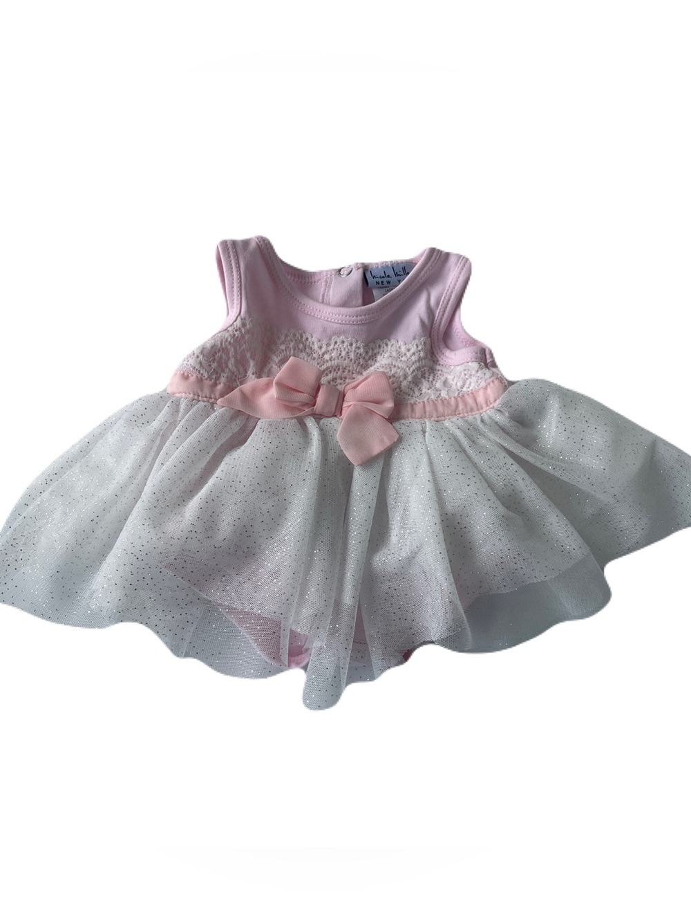 Nicole Miller New York Baby Girl One Piece Romper Pink White Tutu Bow 0/3 Months